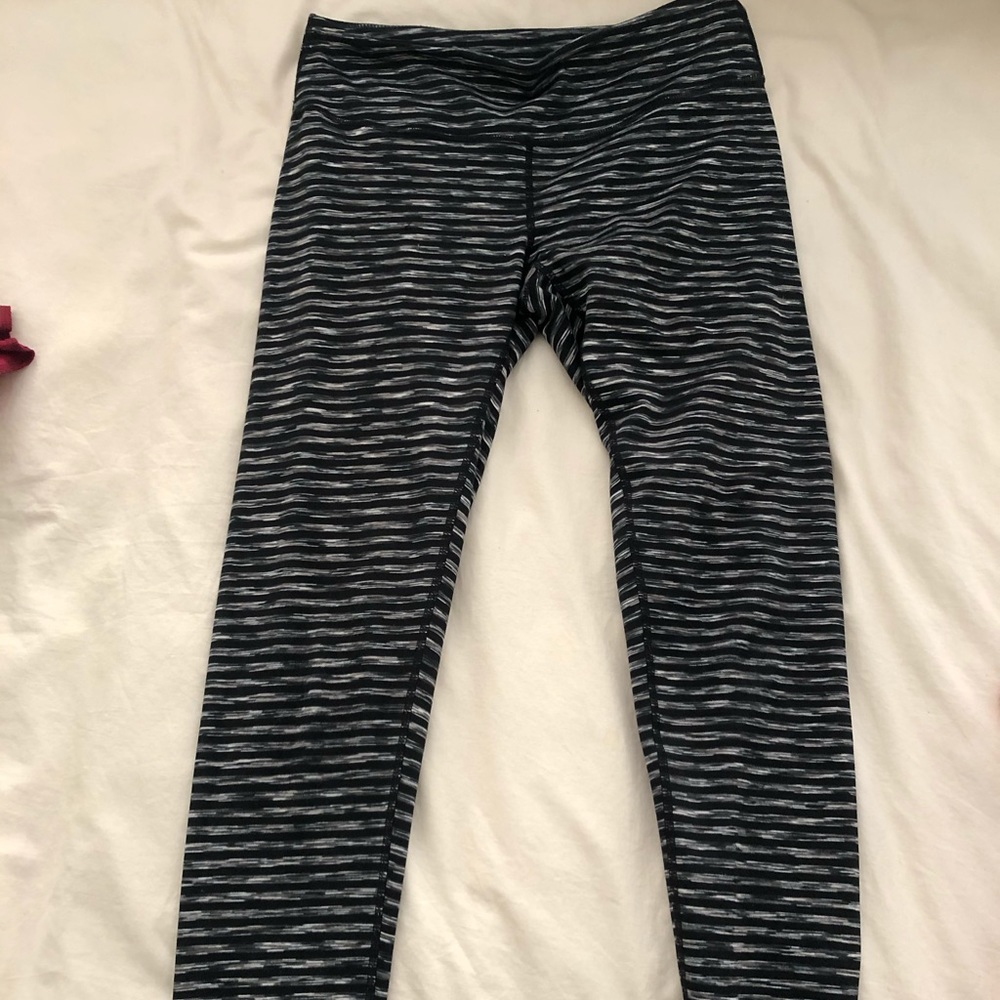 Black and grey/white striped Zella workout pants